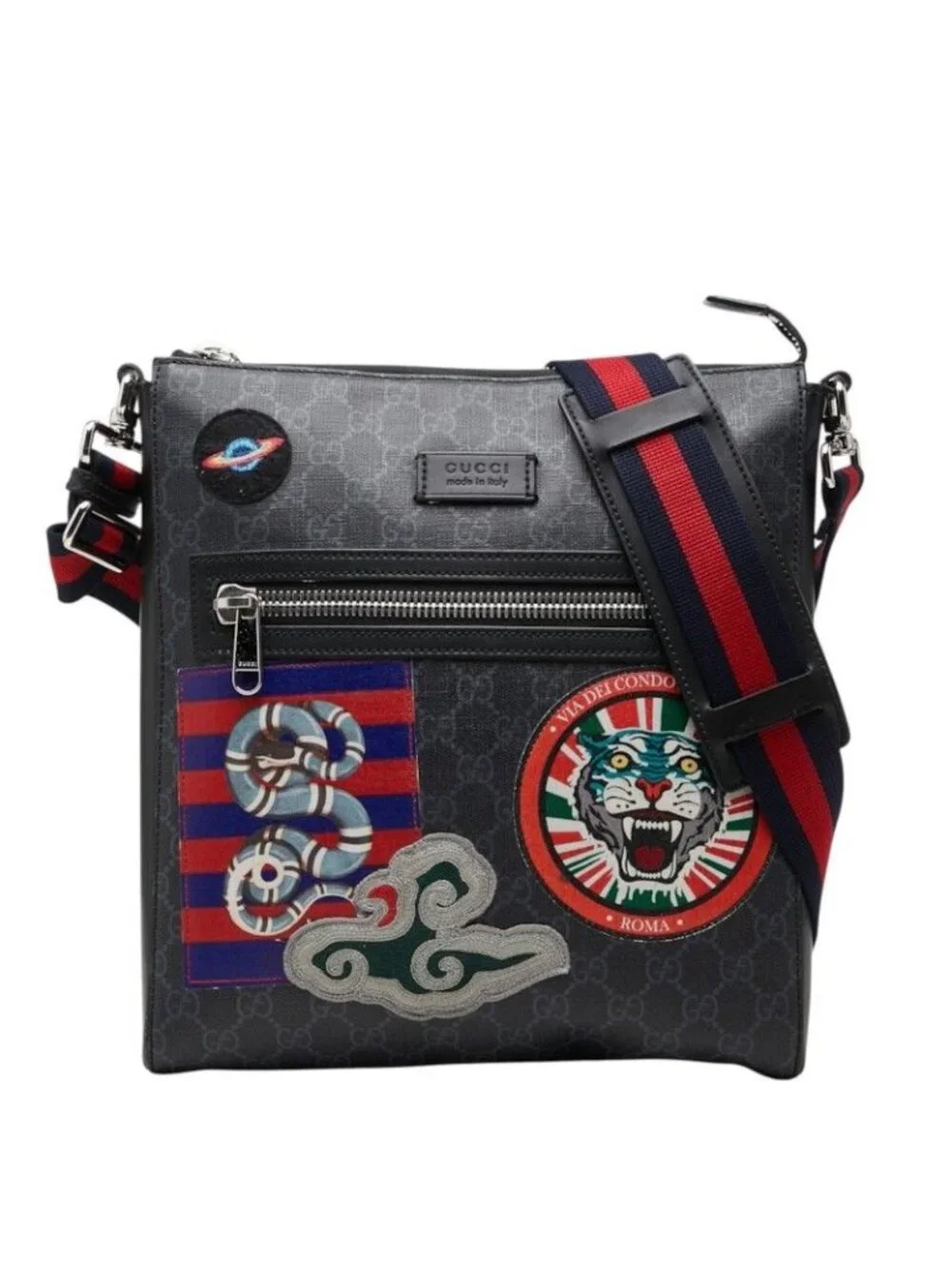 Gucci Courier GG Supreme Shoulder Bag Gray Leather
